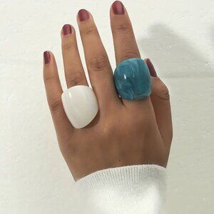 2pcs Fashion Chunky Ring Made Of Resin Ocean Blue